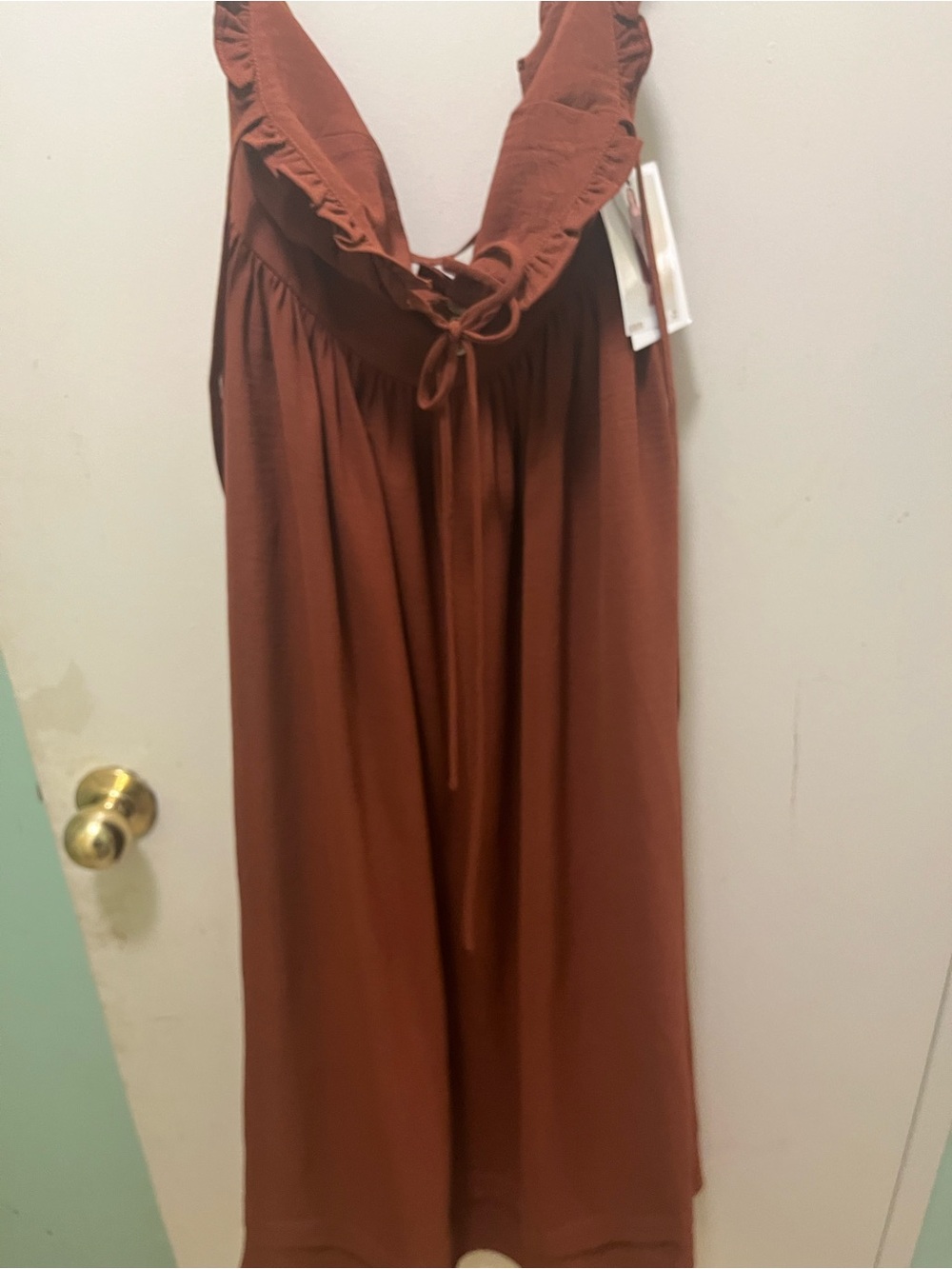 Rust Brown Ruffled V-Neck Maxi Dress